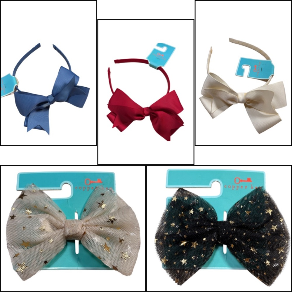Copper Key Kids Bow Headband Set - Blue, Red, Cream, Gold, Black
